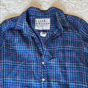 Frank & Eileen 100% Linen Size Medium Barry Rainbow Plaid Button Down Shirt